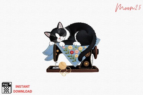 Cat Sewing Machine Embroidery Art PNG Review for Boutique Sweatshirts