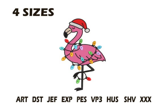 Christmas Flamingo Lights Embroidery