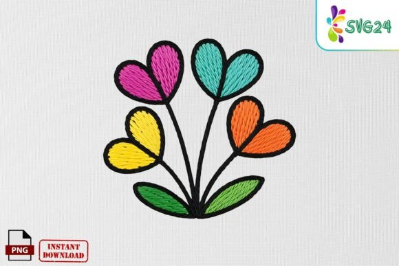 Colorful Heart Flower Embroidery PNG Review
