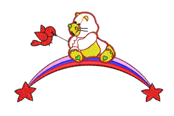Cute Bear Sitting on Rainbow Embroidery