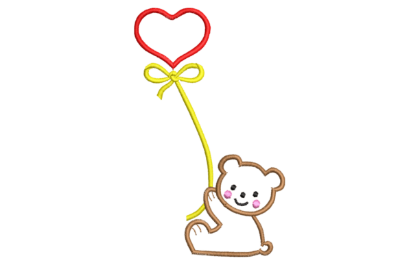 Cute Bear with Heart Balloon Embroidery