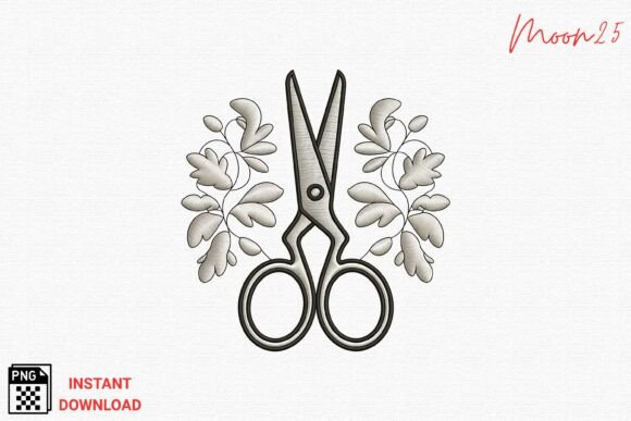 Embroidery Scissors Floral Art PNG