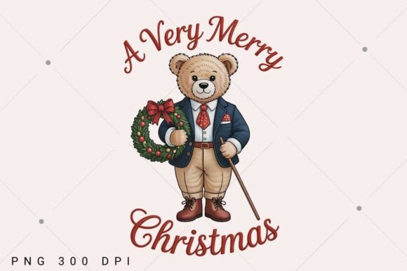 Merry Christmas Bear Embroidery Design