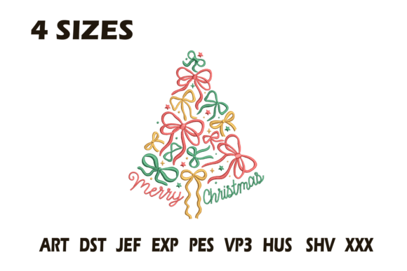 Merry Christmas Bow Tree Embroidery Design
